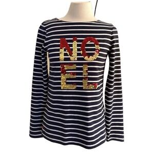 Joules Shirt Noel navy Size 2 Stripe Sequins Noel Top Christmas